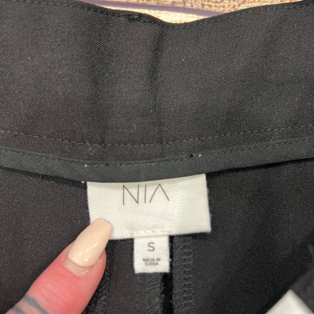 NIA Black Wide‎ Leg Palazzo Pants High Waist Pleated Button Detail Size S - Picture 4 of 10